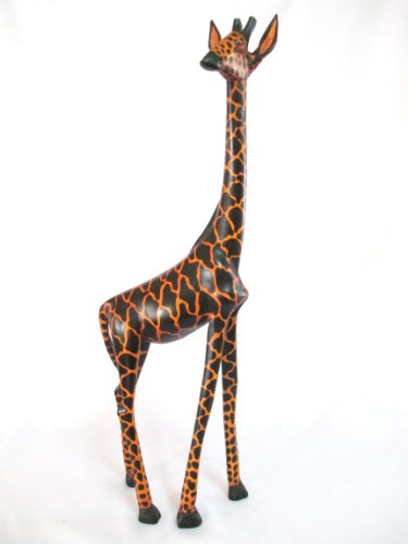 African Art 18" Hand Carved Wood Wooden Giraffe Sculpture Statue - Made in Kenya