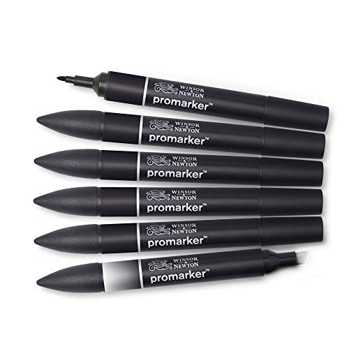 Winsor & Newton ProMarker Set, 6 Count, Blacks + Blender Winsor & Newton