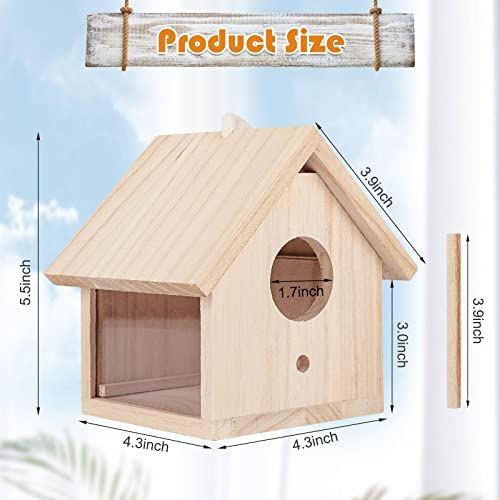 YUEPET Outdoor Bird Houses Transparent Wooden Bird House for Outside with Lanyard and Screws,Hanging Birdhouse Clearance for Finch Bluebird Cardinals