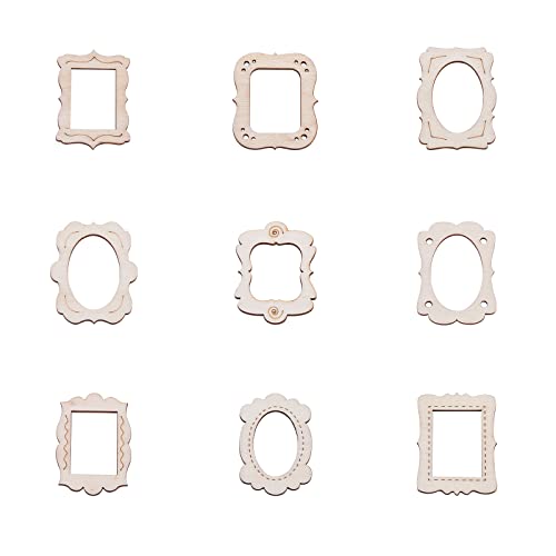 KitBeads 50pcs Random Mini Photo Picture Frame Unfinished Wood Ornaments Vintage Photo Frame Laser Cut Wood Craft Embellishments for DIY Painting KitBeads