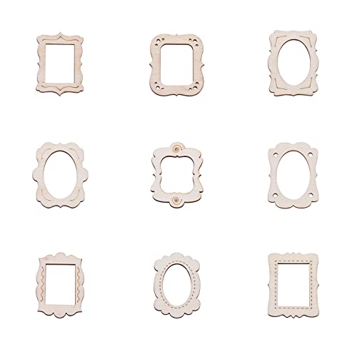 KitBeads 50pcs Random Mini Photo Picture Frame Unfinished Wood Ornaments Vintage Photo Frame Laser Cut Wood Craft Embellishments for DIY Painting - WoodArtSupply