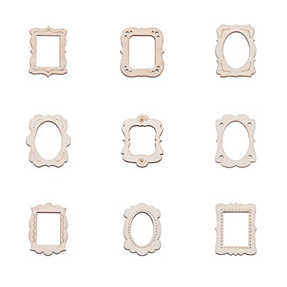 KitBeads 50pcs Random Mini Photo Picture Frame Unfinished Wood Ornaments Vintage Photo Frame Laser Cut Wood Craft Embellishments for DIY Painting - WoodArtSupply