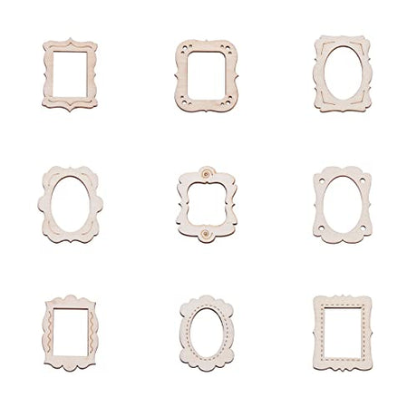 KitBeads 50pcs Random Mini Photo Picture Frame Unfinished Wood Ornaments Vintage Photo Frame Laser Cut Wood Craft Embellishments for DIY Painting KitBeads