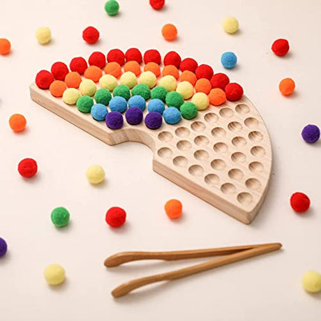 ibwaae Wooden Peg Board Beads Game Color Sorting Toys Counting Matching Game Bead Counting Fine Motor Skill Montessori Toys for Toddlers (Rainbow) ibwaae