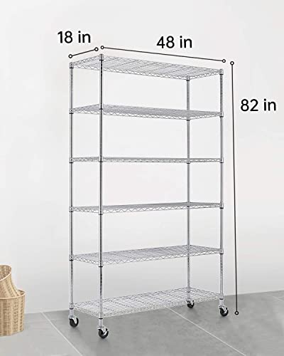 FDW 18x48x82 inch Wire Shelving Unit with Wheels Steel 6 Tier Heavy Duty Layer Rack Storage Metal Shelf Garage Organizer Wire Rack Shelving FDW