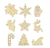 Mini Laser Cuts Wood Shapes - Snowflake, Candy Cane, Star, Mitten, Angel, Bells, Reindeer, Tree, Sleigh Holiday Icons - 45 Pieces - 1'' Across Multicraft