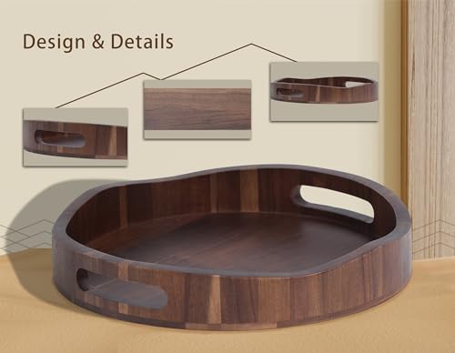 YZIAQLBTF Acacia Wood Serving Tray with Handles, Round-12.6inch Perfect for Breakfast, Lunch, Dinner, Food Snacks Drinks for Coffee Table,Decorative YZIAQLBF