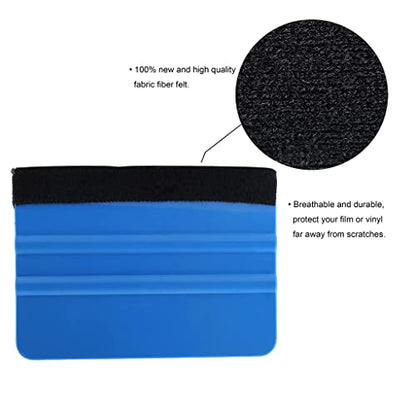 Plastic Blue 4 Inch Felt Edge Squeegee with Black Felt Edge Car Vinyl Scraper Decal Applicator Tool for Window Tint, Wallpaper, Decal Sticker