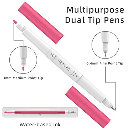 REALIKE Dual Tip Pens for Cricut Maker 3/Maker/Explore 3/Air 2/Air, Dual Tip Marker Pens Set of 24 Pack Fine Point Pen Writing Drawing Accessories - WoodArtSupply