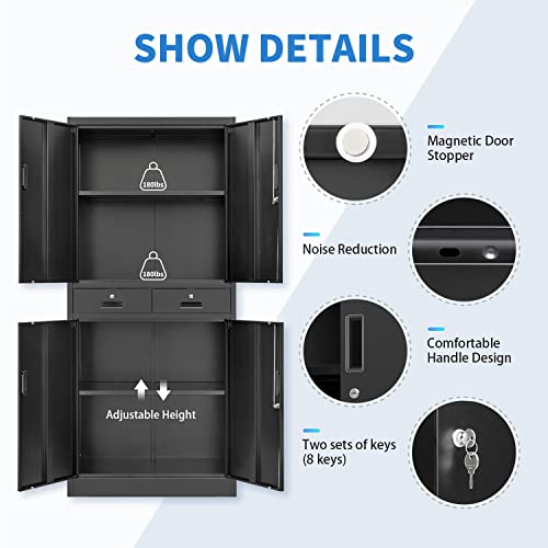 YEEZER Metal File Storage Cabinet, with 2 Lockable Drawers, 71 "H Lockable Steel Filing Cabinet with Adjustable Shelf, Suitable for Offices, Garages, - WoodArtSupply