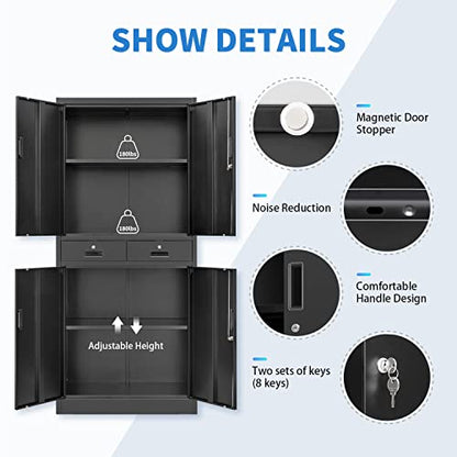 YEEZER Metal File Storage Cabinet, with 2 Lockable Drawers, 71 "H Lockable Steel Filing Cabinet with Adjustable Shelf, Suitable for Offices, Garages, - WoodArtSupply