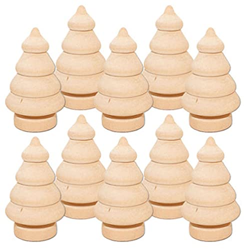 SEWACC Wood Decor 10pcs Unfinished Wooden Christmas Trees Mini Wood Christmas Trees Blank Wood Xmas Tree Wooden Dolls for DIY Arts Crafts Drawing