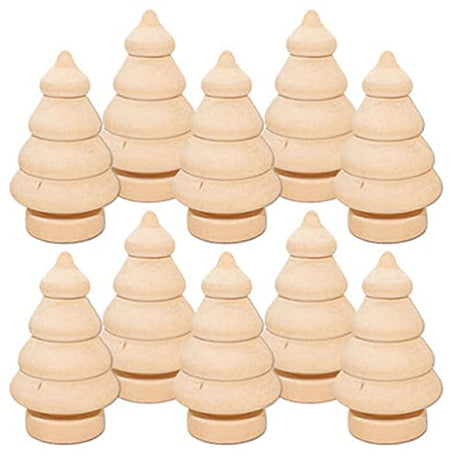 SEWACC Wood Decor 10pcs Unfinished Wooden Christmas Trees Mini Wood Christmas Trees Blank Wood Xmas Tree Wooden Dolls for DIY Arts Crafts Drawing SEWACC