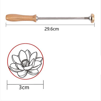 Lotus Pattern Wood Branding Iron with Wooden Handle - 1.2” Stamp for Leather, Wood & BBQ