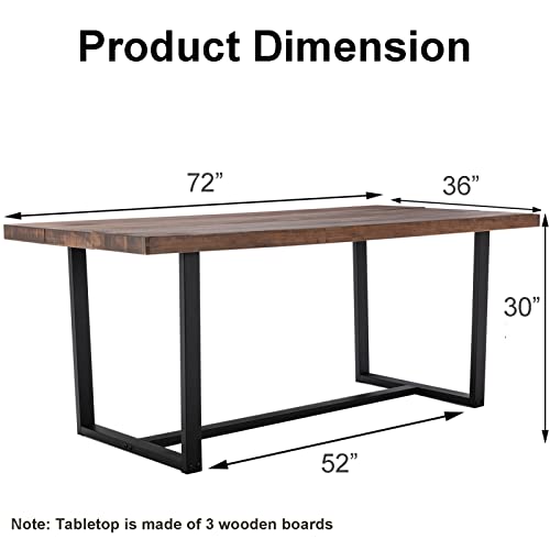 SOSPIRO 72 inch Wood Dining Table for 6 to 8, Industrial Rustic Rectangular Farmhouse Table with Steel Legs Metal Frame For Kitchen, Dining Room, - WoodArtSupply