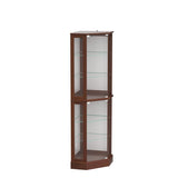 BELLEZE Lighted Curio Cabinet Corner Display Case for Living Room, China Hutch with Tempered Glass Doors and Shelves, Wooden Accent Cabinet, Bar and BELLEZE