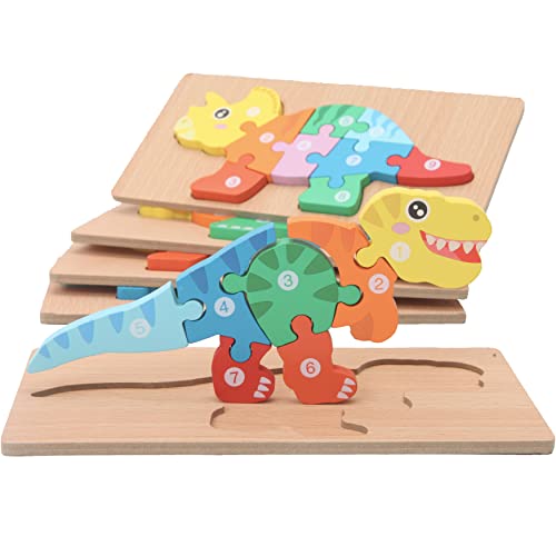 MONTESSORI MAMA Toddler Puzzles for Kids Ages 3-5 Dinosaur Puzzle 5-Pack, Montessori Toys for 3 Year Olds, Toddler Toys Age 2-4 Gifts for 3 Year Old - WoodArtSupply