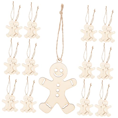 NOLITOY 300 Pcs Wooden Gingerbread Man Hanging Ornament Gingerbread Craft Christmas Gingerbread Ornament Unfinished Wood Shapes Gingerbread Man