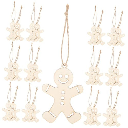 NOLITOY 300 Pcs Wooden Gingerbread Man Hanging Ornament Gingerbread Craft Christmas Gingerbread Ornament Unfinished Wood Shapes Gingerbread Man