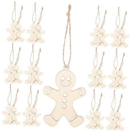 NOLITOY 300 Pcs Wooden Gingerbread Man Hanging Ornament Gingerbread Craft Christmas Gingerbread Ornament Unfinished Wood Shapes Gingerbread Man NOLITOY