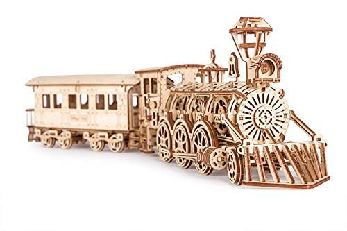 Wood Trick Wooden Toy Train Set with Railway - 34x7″ - Locomotive Train Toy Mechanical Model Kit - 3D Wooden Puzzles for Adults and Kids to Build - Wood Trick