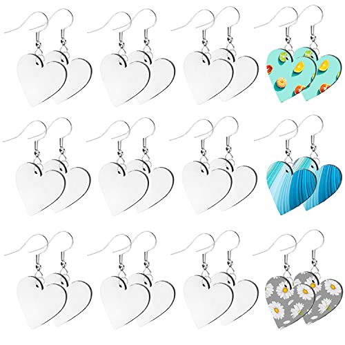 30Pcs Sublimation Blank Earrings Heat Transfer Sublimation Printing Wire Hooks Earrings Love Heart Unfinished Wooden Dangle Earrings Teardrop Pendant