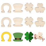 MAYJOYDIY 8pcs Shamrock Wooden Cutouts Unfinished Wood Shamrock Clover Cutouts Shamrock/Horseshoe/Four Clover/Hat Ornaments for DIY Craft Art MAYJOYDIY