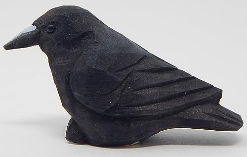 Selsela Raven Black Bird Crow Figurine Statue Sculpture Art Miniature Wood Carving Decor Small Animal Selsela