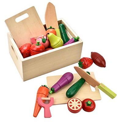 CARLORBO Wooden Play Food for Kids Kitchen - Toys Food Vegetables and Fruit for 2 Year Old Boys Girls Role Pretend Play Early Education Montessori