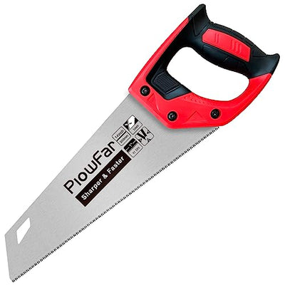 Plowfar 14 inch Hand Saw 11TPI Pro Fine Cut for Wood, Plastic Pipes, Drywall, Trees Trimming & Pruning, Sharp Manual Saw for Woodworking, Red