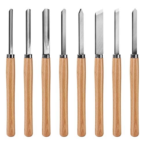 HAUTMEC Professional Wood Turning Chisel 8 pcs Set, Lathe Chisel Set with 2 Skew 1 Spear Point 1 Parting 1 Round Nose & 3 Gouge Tools for Beginners, - WoodArtSupply