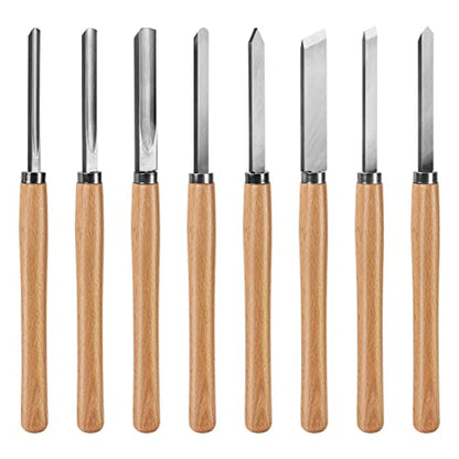 HAUTMEC Professional Wood Turning Chisel 8 pcs Set, Lathe Chisel Set with 2 Skew 1 Spear Point 1 Parting 1 Round Nose & 3 Gouge Tools for Beginners, - WoodArtSupply