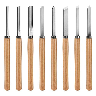 HAUTMEC Professional Wood Turning Chisel 8 pcs Set, Lathe Chisel Set with 2 Skew 1 Spear Point 1 Parting 1 Round Nose & 3 Gouge Tools for Beginners,
