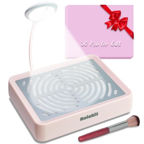 Rolokit Nail Dust Collector with Lamp&50pcs Disposable Filter&Dusting Brush, Electric Nail Vacuum Cleaner Dust Fan Suction Machine for Manicure Rolokit
