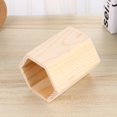 Ciieeo 2 Pcs Wooden Pen Holder Unfinished Wood Makeup Brush Holder Remote Control Holder Cup for Home Office Desk Storage Supplies(Hexagon) Ciieeo
