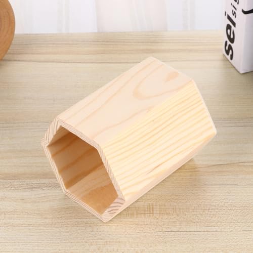 Ciieeo 2 Pcs Wooden Pen Holder Unfinished Wood Makeup Brush Holder Remote Control Holder Cup for Home Office Desk Storage Supplies(Hexagon)