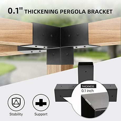 Grehitk Pergola Kit with Brackets 3-Way Right Angle Corner Bracket Woodworks DIY Post Base Kit, Wooden Beams for Gazebos, Patio Pergolas, Log Cabin Grehitk
