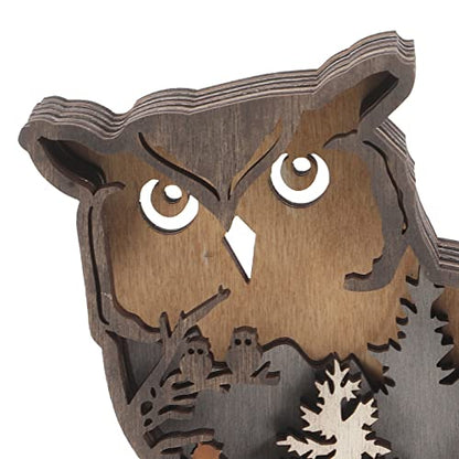DOITOOL 3d Wooden Animals Carving Owl Statue Rustic Wall Decor Art Multi-layer Owl Silhouette Figurine Farmhouse Room Mountain Wall Table Shelf Desktop Decoration for Gifts