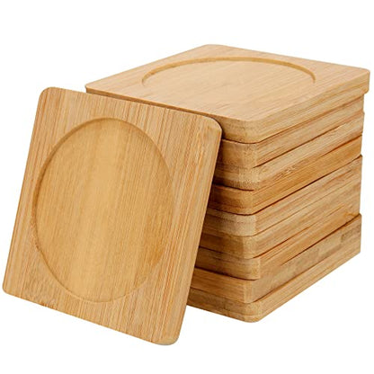 SHEUTSAN 60 PCS 3.7 Inches Natural Bamboo Coasters, Square Bamboo Wood Coasters, Square Bamboo Tray Saucer for Drinks, Crafts, Succulents - WoodArtSupply