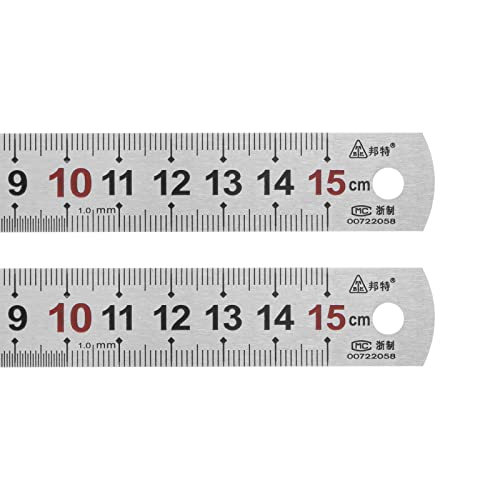HARFINGTON 2pcs Stainless Steel Ruler 6-inch/15cm Metal Rulers 0.75" Wide, Inch and Metric Graduation Straight Edge Measuring Tool HARFINGTON
