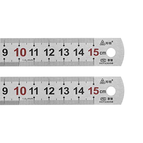 HARFINGTON 2pcs Stainless Steel Ruler 6-inch/15cm Metal Rulers 0.75" Wide, Inch and Metric Graduation Straight Edge Measuring Tool - WoodArtSupply