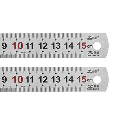 HARFINGTON 2pcs Stainless Steel Ruler 6-inch/15cm Metal Rulers 0.75" Wide, Inch and Metric Graduation Straight Edge Measuring Tool - WoodArtSupply