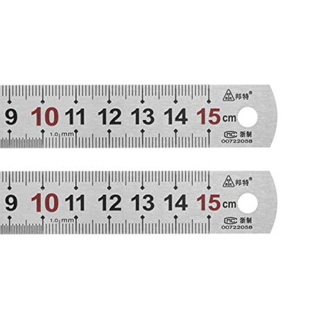 HARFINGTON 2pcs Stainless Steel Ruler 6-inch/15cm Metal Rulers 0.75" Wide, Inch and Metric Graduation Straight Edge Measuring Tool HARFINGTON