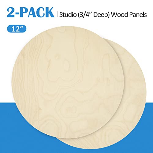 Falling in Art Unfinished Round Birch Wood Canvas Panels Kit, Falling in Art 2 Pack of 12’’ Studio 3/4’’ Deep Cradle Boards for Pouring Art, Crafts, Falling in Art