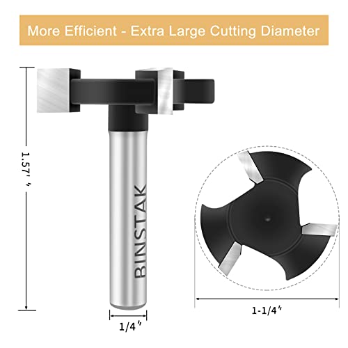 CNC Spoilboard Surfacing Router Bit 1/4 inch Shank, Extra Large 1-1/4 inch Cutting Diameter, Slab Flattening Router Bit Planing Bit Wood Planing Bit BINSTAK