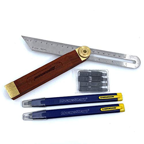 Swanson Tool Co, Inc TS149CP216 Value Pack includes Sliding T-Bevel with Stainless Rule, Hardwood Handle and a 2-Pack AlwaysSharp Carpenter Pencils Swanson Tool Co., Inc