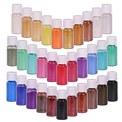 SEISSO 32 Colors Mica Powder, Mica Pigments Shimmery Powder in Jars, Epoxy Resin for Bath Bomb, Lip Gloss, Soap Making Supplies Powder Pigments for