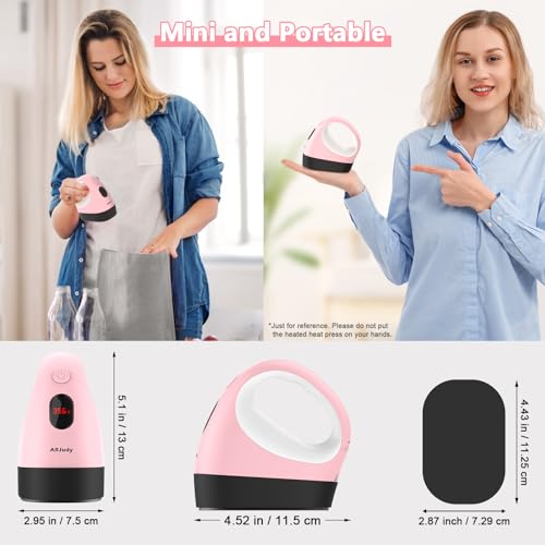 ARJudy Mini Heat Press Machine, Mini Heat Transfer Iron Press, 3 Heat Settings & Visible Temp, Portable Heat Press Easy for Crafts, T-shirt, Hats, ARJudy