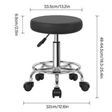 WKWKER Round Rolling Stool with Footrest PU Leather Height Adjustable 360° Swivel Stool with Wheels Office Stool Chair Home Drafting Work Studio Shop WKWKER