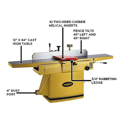 Powermatic 1285, 12-Inch Jointer, Helical Head, 3HP, 1Ph 230V (1791307) - WoodArtSupply